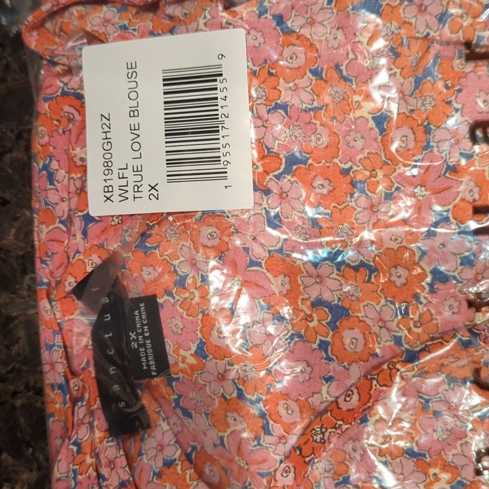 Sanctuary True Love Pink Floral Short Sleeve Blouse Size 2X - Picture 5 of 5
